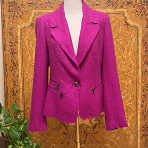 Anne Klein Womens Dark Pink One Button Closure, 3 Accent Zippers Blazer Size 10